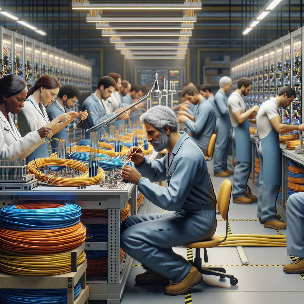 Realistic stock image of technicians assembling cables